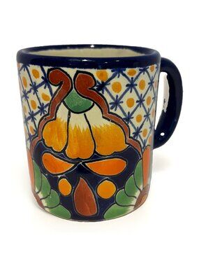 Vtg Hand Painted Talavera Ceramic Folk Pottery Coffee Mug Mexican Signed Garay